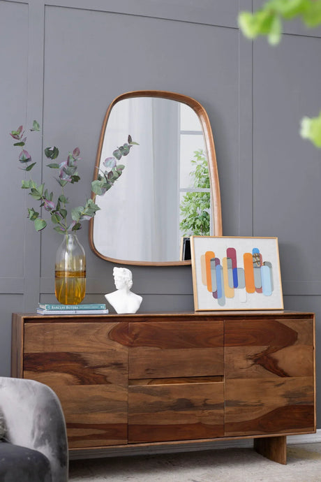 Irrgeular Mirror With Wood Frame, Wall Mirror For Living Room Bathroom Entryway - Brown - Furniture Home Direct