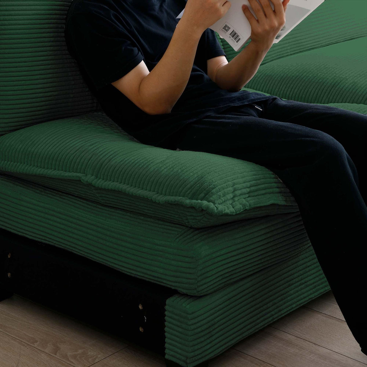 Modern Living Room 3 Piece Set - Green Corduroy - Furniture Home Direct