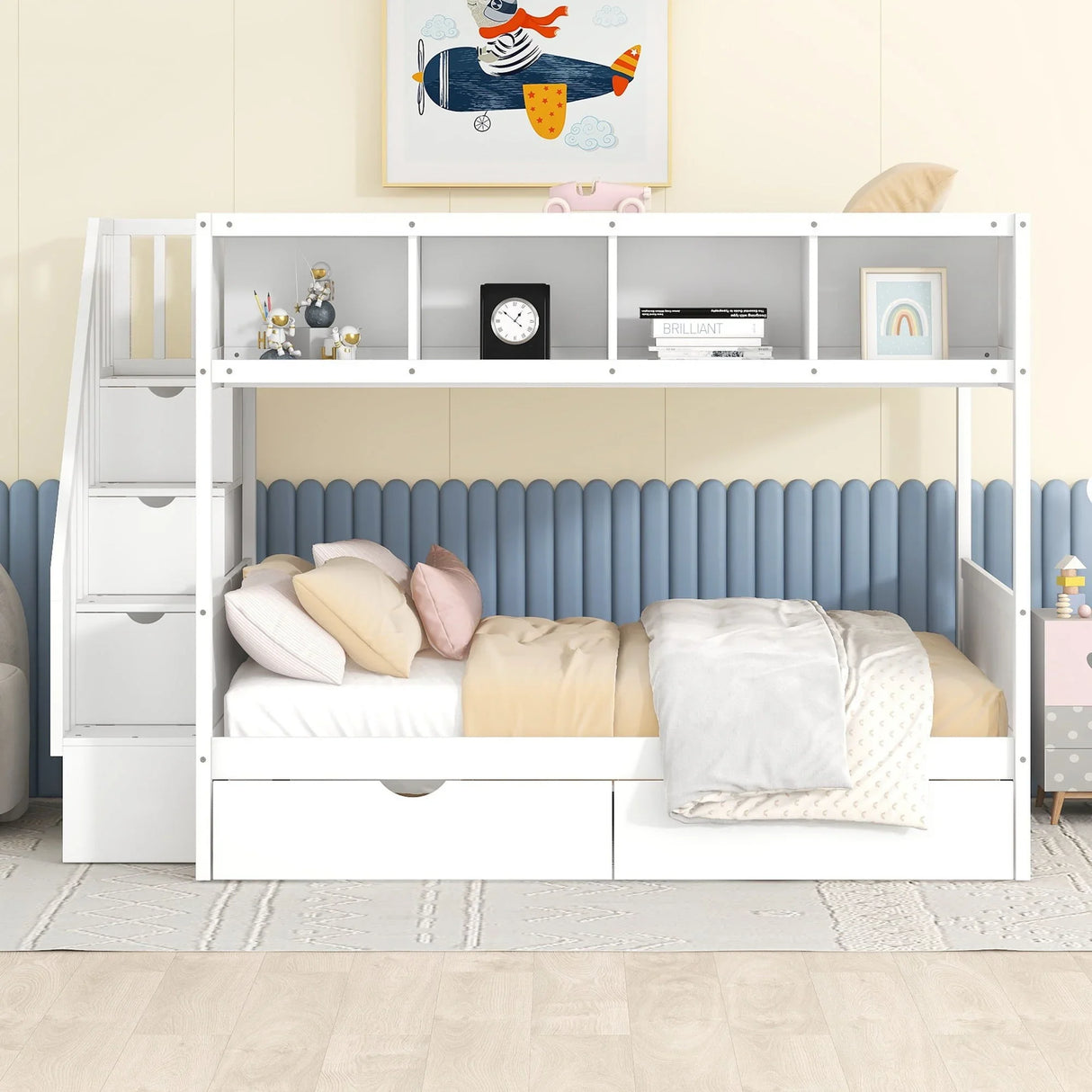 Bunk Bed With Shelfs, Storage Staircase And 2 Drawers - Furniture Home Direct