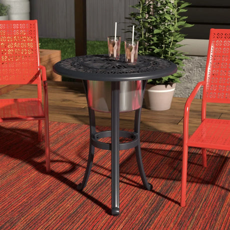 Outdoor Patio Aluminum Round Bistro Table/Side Table With Ice Bucket - Gunmetal - Furniture Home Direct
