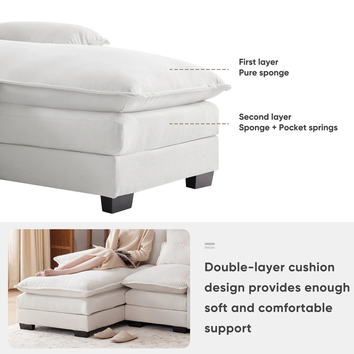 U Shaped Sectional Sofa With Console And Cupholders White - Furniture Home Direct