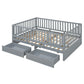 Daybed With Fence Guardrails And 2 Drawers, Split Into Independent Floor Bed & Daybed - Furniture Home Direct