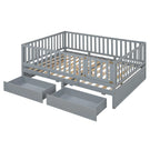 Daybed With Fence Guardrails And 2 Drawers, Split Into Independent Floor Bed & Daybed - Furniture Home Direct