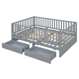 Daybed With Fence Guardrails And 2 Drawers, Split Into Independent Floor Bed & Daybed - Furniture Home Direct