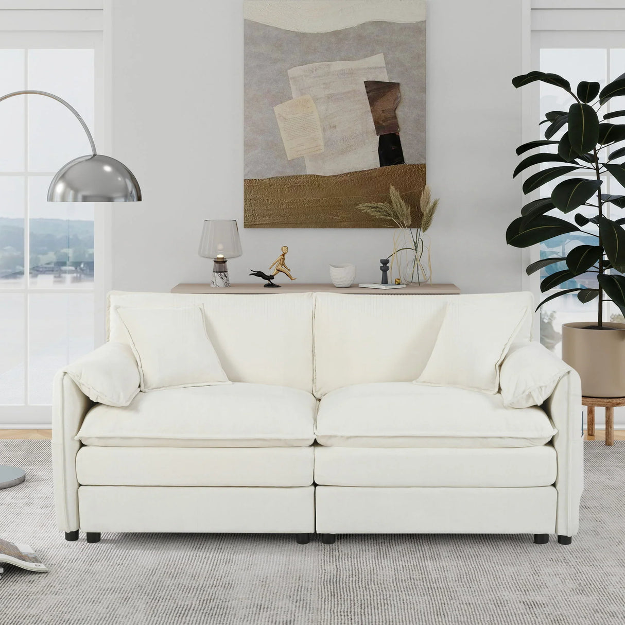 Modern Oversized Chenille Loveseat Sofa With Deep Seat And Diy Combination - Furniture Home Direct