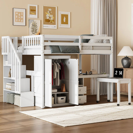 Loft Bed With Stairs, Bookshelf, Drawers, Desk & Wardrobe, Space Saving Multifunctional Furniture - Furniture Home Direct