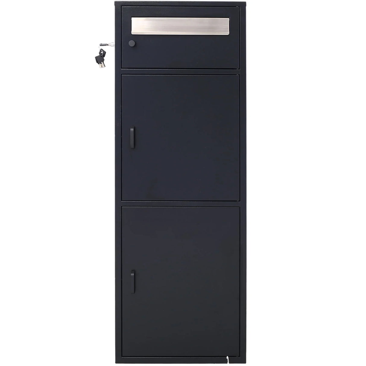 Large Steel Freestanding Floor Parcel Package Drop With Locking Letterbox Drop Mail Box With Multi Compartments - Black - Furniture Home Direct