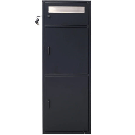 Large Steel Freestanding Floor Parcel Package Drop With Locking Letterbox Drop Mail Box With Multi Compartments - Black - Furniture Home Direct