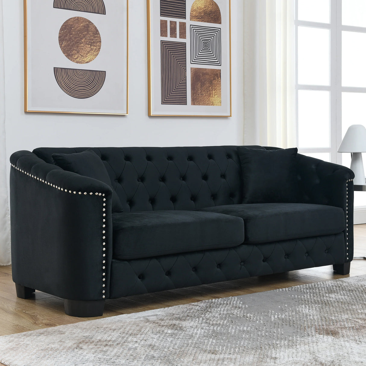 Sofa And Loveseat - Velvet Black - Furniture Home Direct