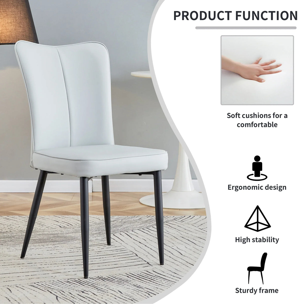 Dining Chairs Modern PU Upholstered Black Metal Legs Gray - Furniture Home Direct