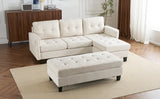 Sleeper Sectional Chenille L Shaped With Chaise Beige - Furniture Home Direct