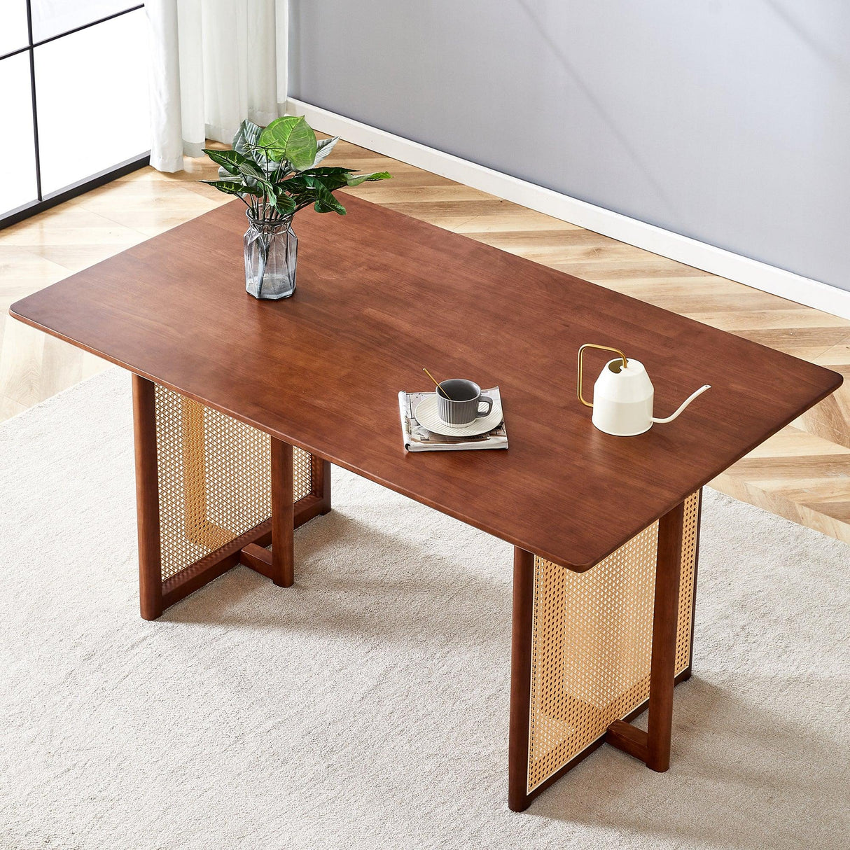 Dining Table Retro Solid Wood Rectangular Classic Walnut - Furniture Home Direct