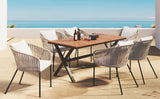 7 Piece All-Weather Patio Dining Set with Acacia Wood Tabletop and Metal Frame - Beige - Furniture Home Direct