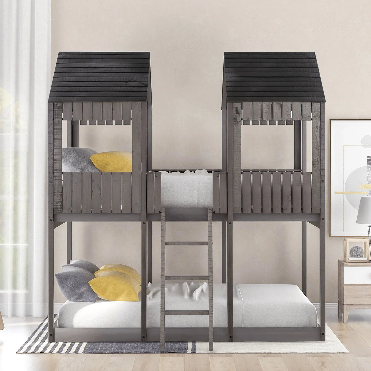 Bunk Bed With Roof, Window, Guardrail, Ladder - Furniture Home Direct