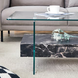 Coffee Table Two-Tier Glass With Solid Marble Base Black - Furniture Home Direct