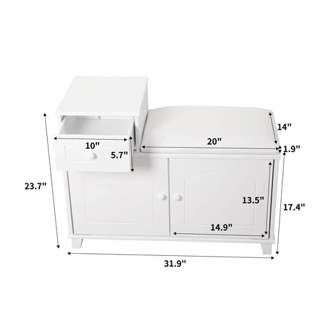 Shoe Storage Bench Cabinet With Fireproof Cushion, Double Doors And Movable Drawer For Door Entrance - White - Furniture Home Direct
