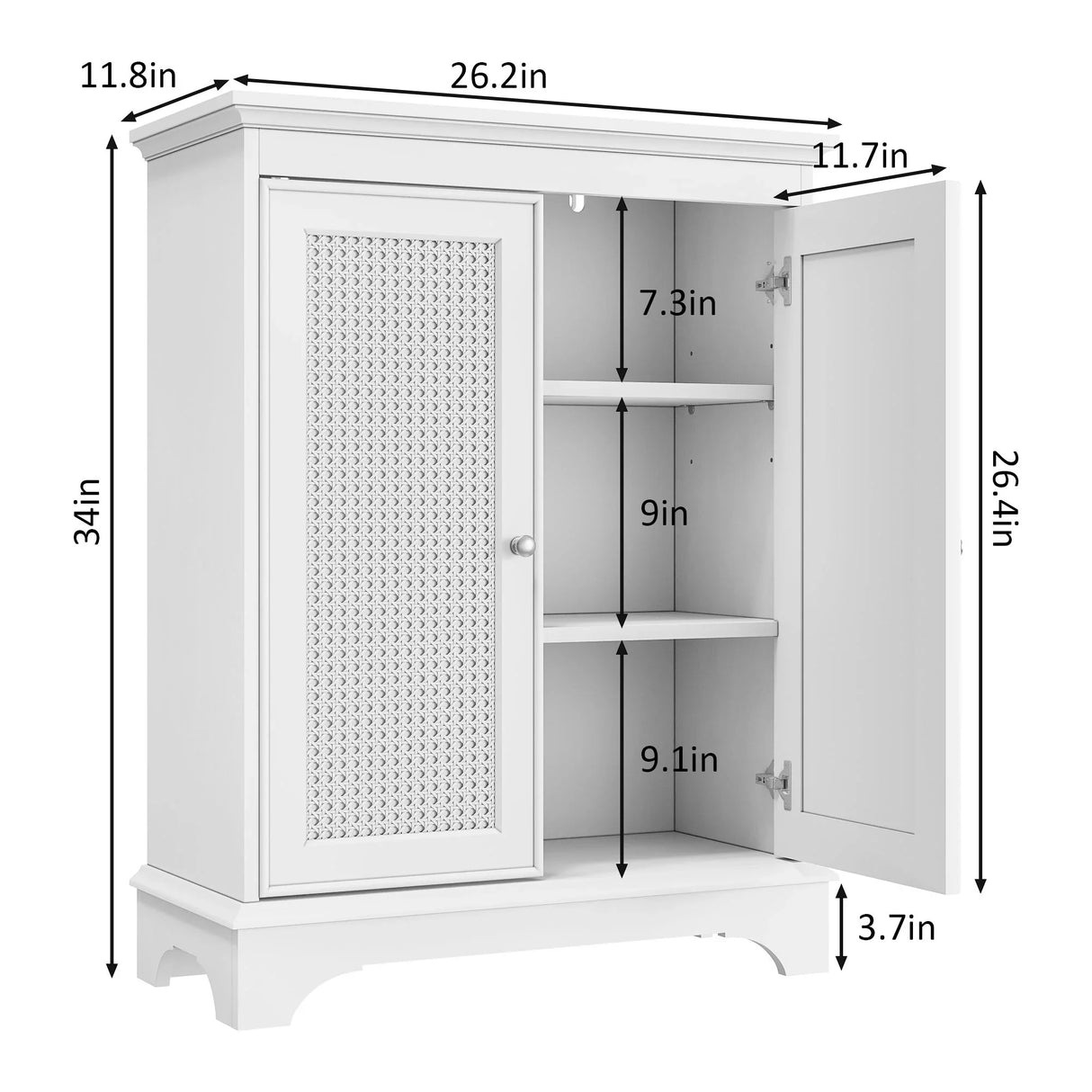 White 2 Door Rattan Storage Cabinet With Adjustable Partition, Medieval Modern Independent Buffet Cabinet, Multifunctional Decorative Cabinet Suitable For Living Room, Kitchen, Bathroom - White - Furniture Home Direct