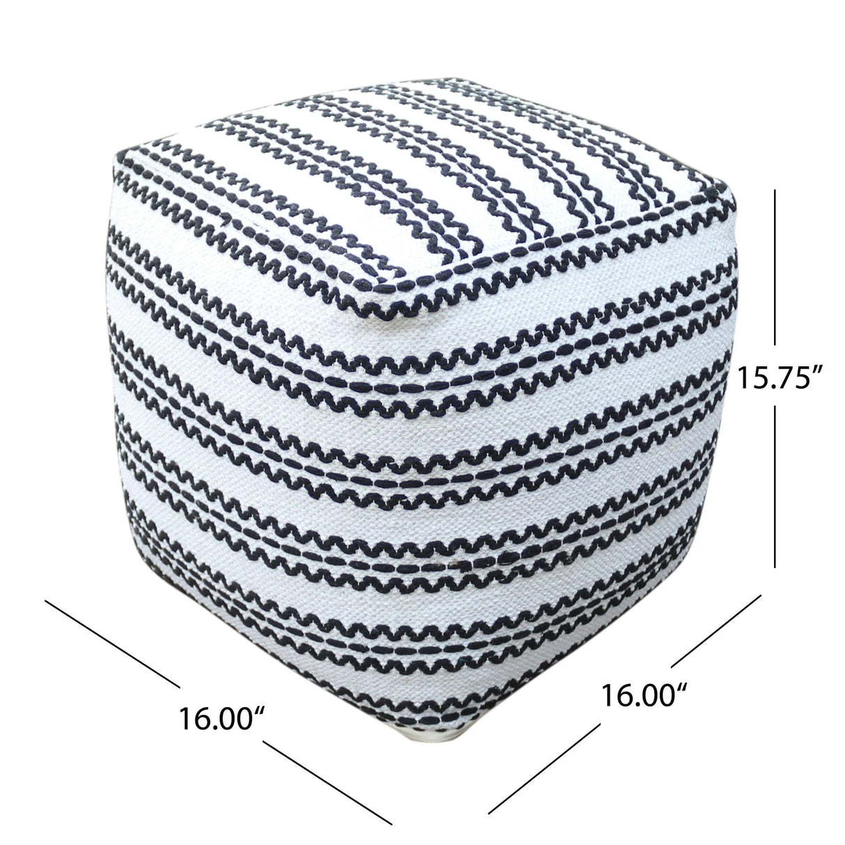 Lani - Handcrafted Fabric Pouf, Durable Cotton Square - Natural / Black - Furniture Home Direct
