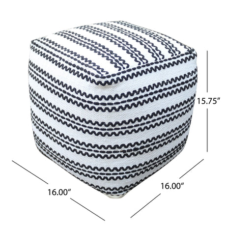 Lani - Handcrafted Fabric Pouf, Durable Cotton Square - Natural / Black - Furniture Home Direct