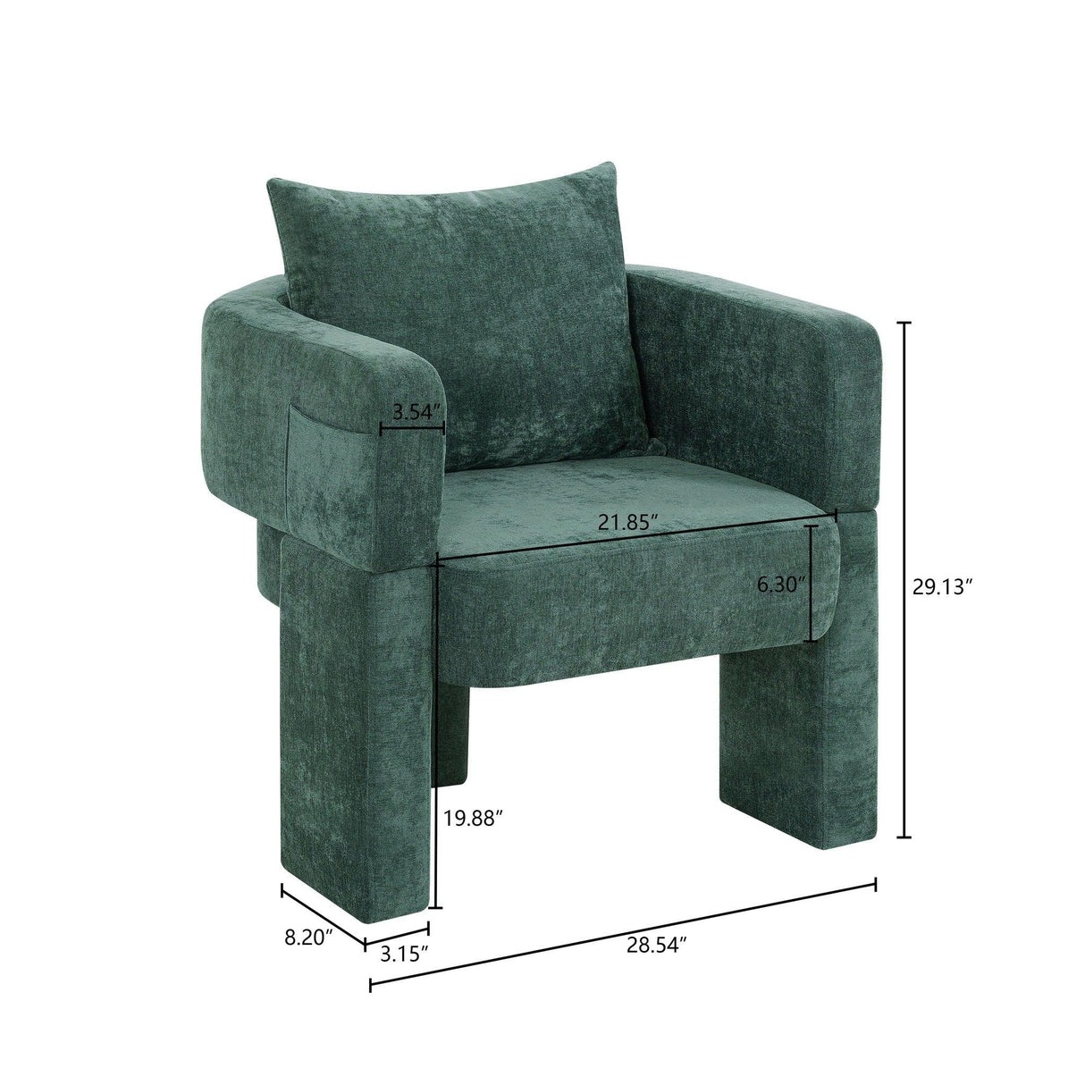 Modern 3 Leg Chenille Accent Chair With Ergonomic Arms & Removable Pillow - Furniture Home Direct