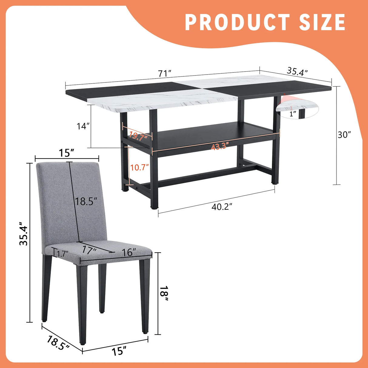 Dining Set Modern With Marble Top Table For Six Gray - Furniture Home Direct