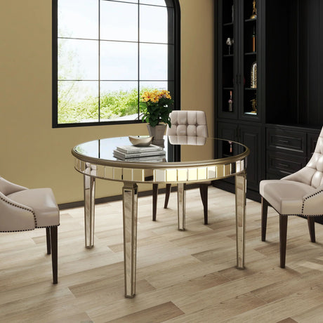 Round Glass Dining Table With Mirror Top - Silver - Furniture Home Direct