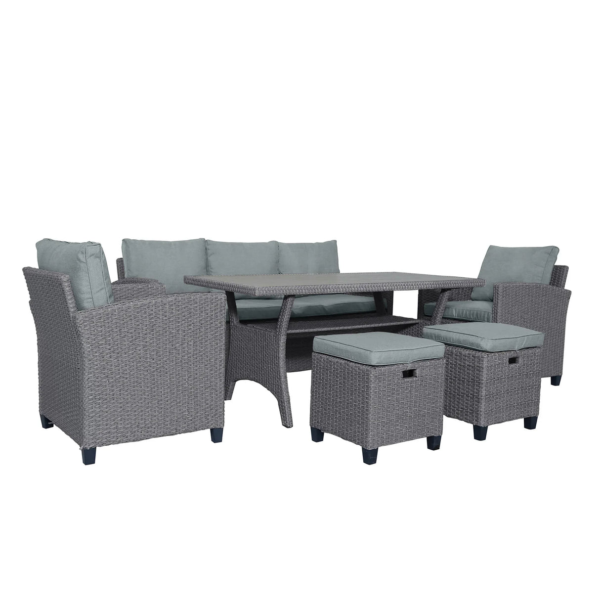 6-Piece Outdoor Wicker Set - Gray - Furniture Home Direct