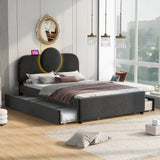 Platform Bed Upholstered With Storage Drawers Trundle Gray - Furniture Home Direct