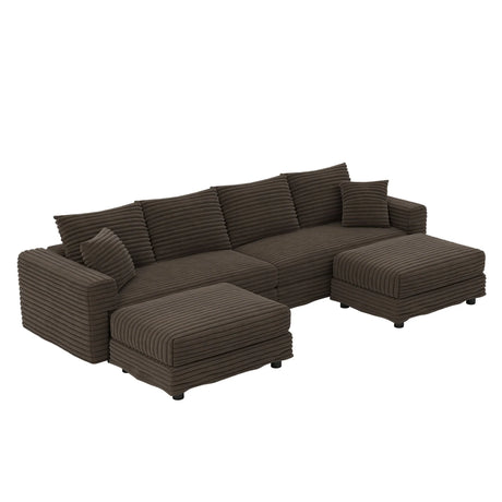 Deep Seat Convertible Sofa With Soft Pillows And Ottomans - Furniture Home Direct