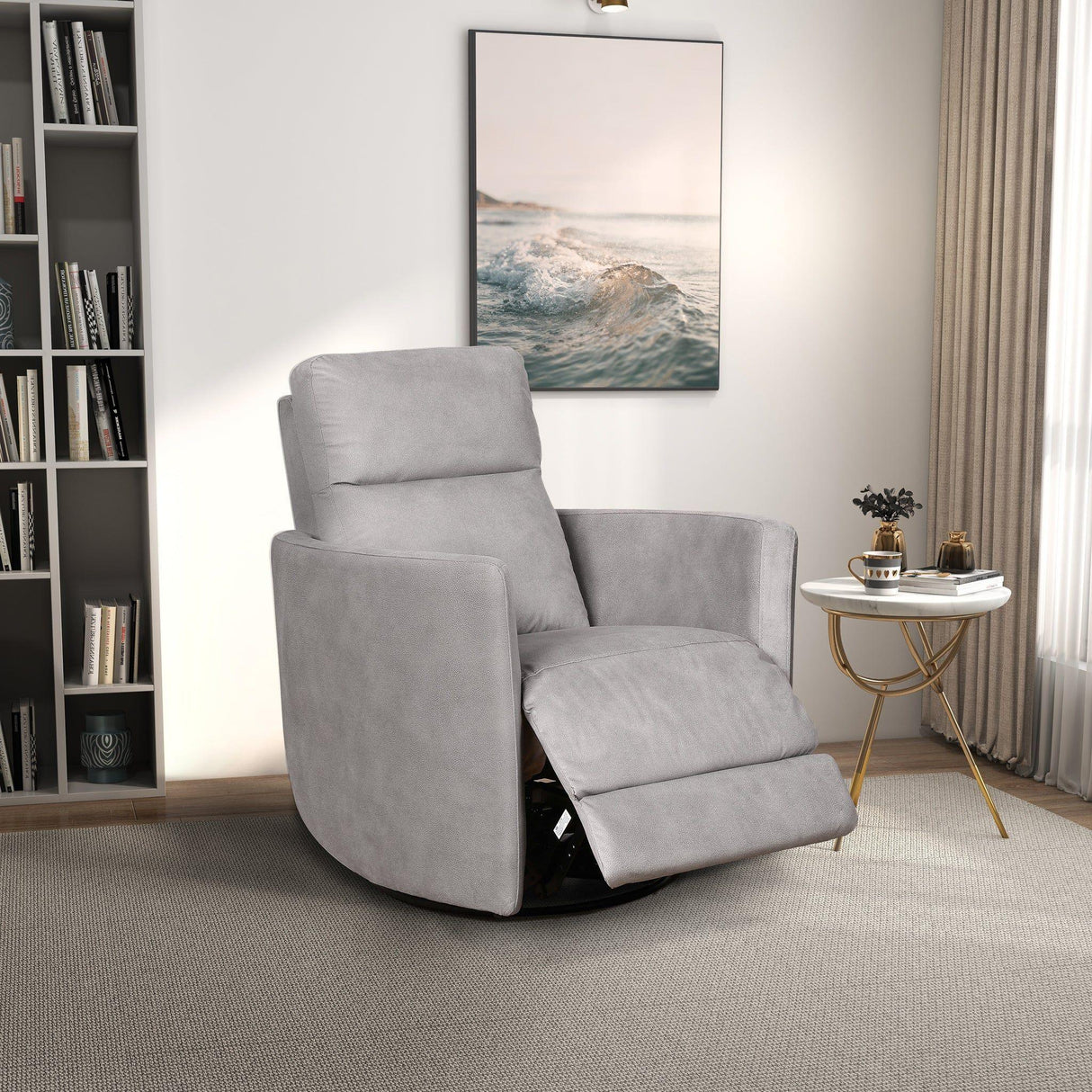Lawson - Swivel Glider Suede Recliner Chair - Latte - Furniture Home Direct