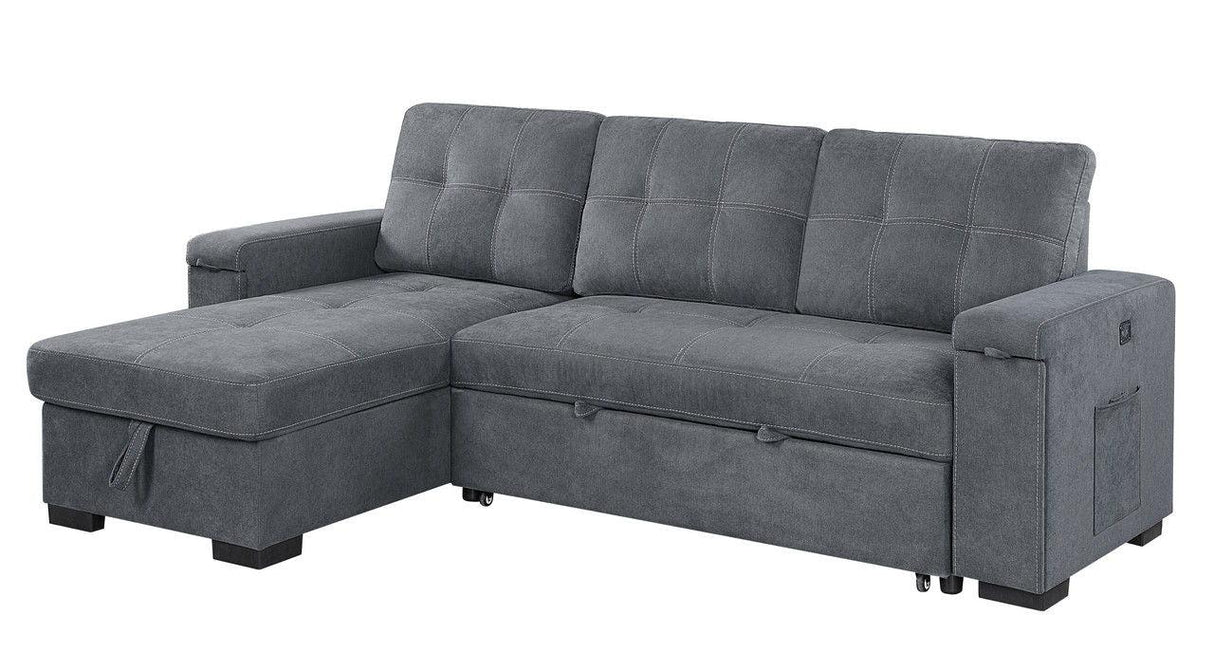 Toby - Woven Fabric Reversible Sleeper Sectional Sofa With Storage Chaise Cup Holder Charging Ports And Pockets - Furniture Home Direct