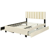 Upholstered Platform Bed With 2 Drawers And 1 Trundle, Classic Strip Headboard Design - Furniture Home Direct