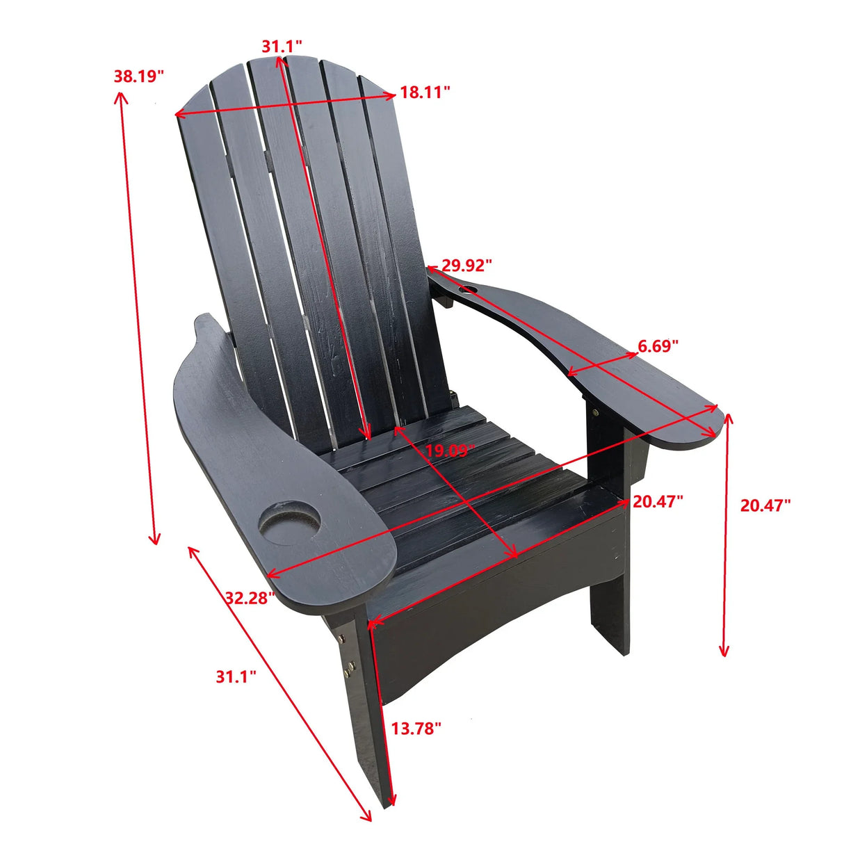 Outdoor Or Indoor Wood Adirondack Chair With An Hole To Hold Umbrella, On The Arm - Furniture Home Direct