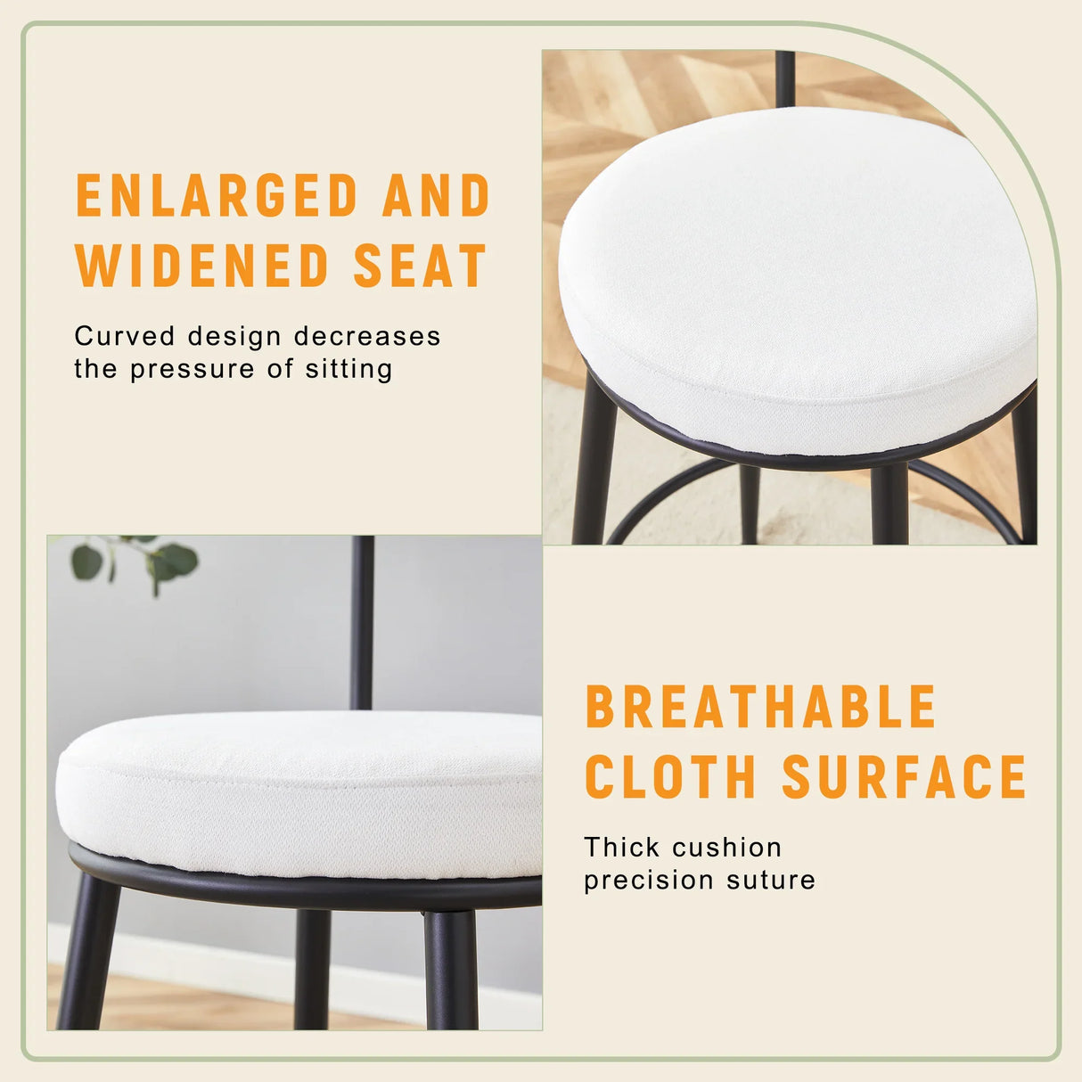 Counter Height Chairs Padded Seat Black Metal Frame White - Furniture Home Direct