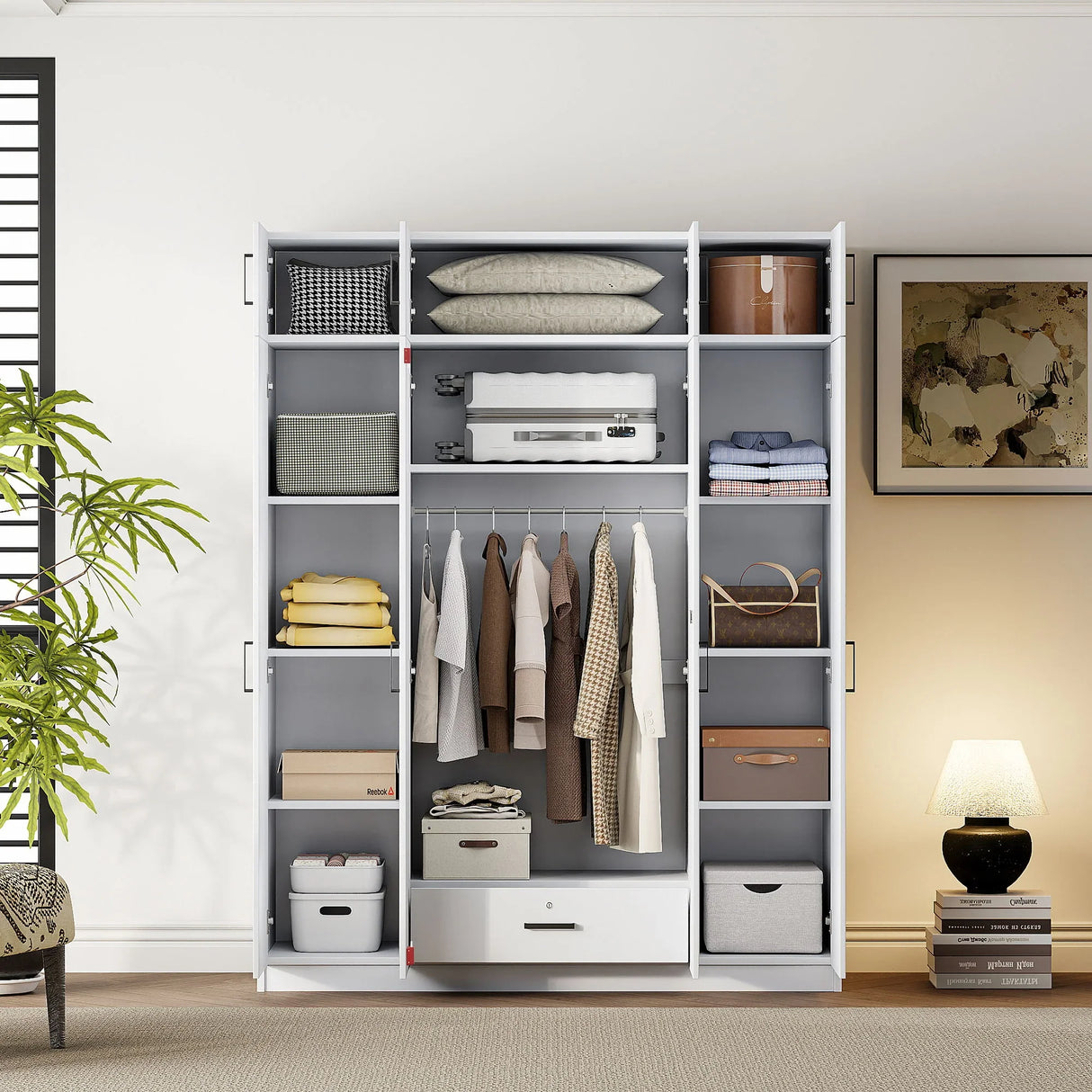 Contemporary 4 Door Wardrobe With 1 Drawer And Top Cabinet - Furniture Home Direct