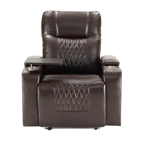 Power Motion Recliner With USB Charging Port And Hidden Arm Storage 2 Convenient Cup Holders Design And 360 Degree Swivel Tray Table - Furniture Home Direct