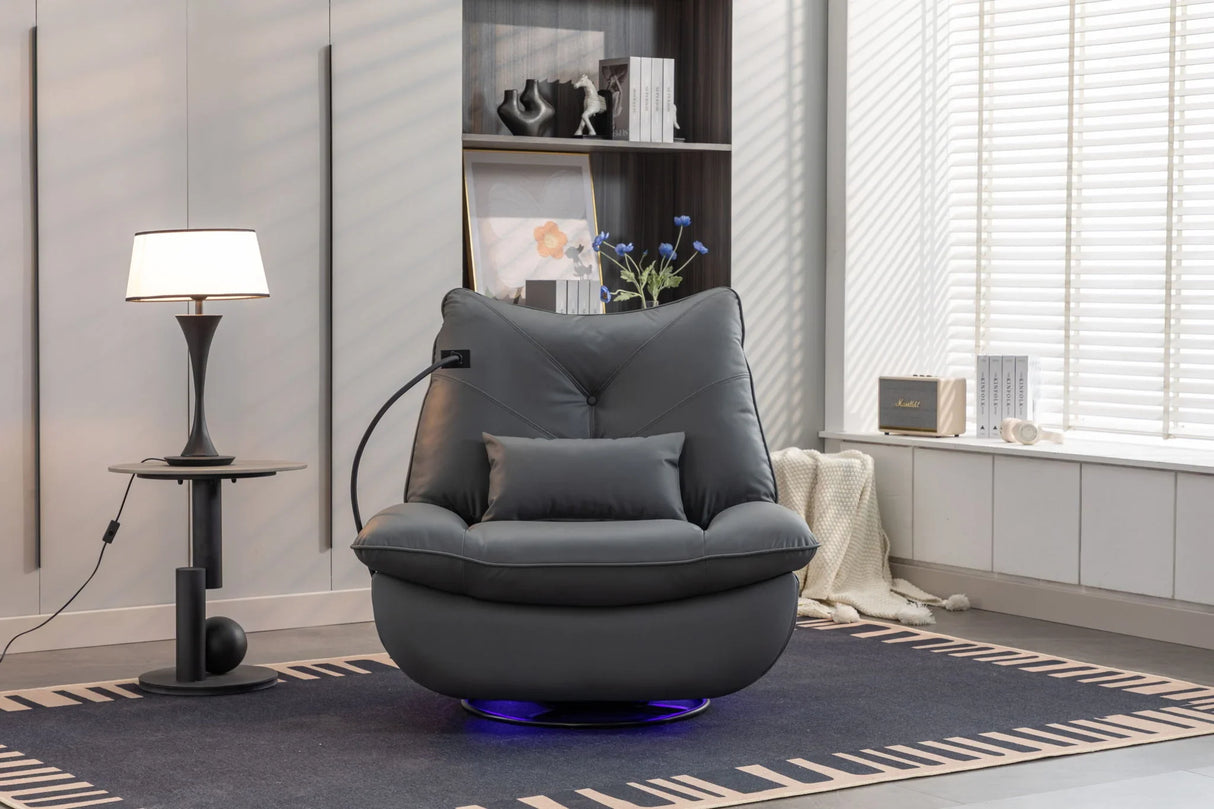 270 Swivel Glider Recliner Chair, Power Recliner Rocking Chair, USB Port Charge For Nursery Chair With Atmosphere Lamp For Living Room Bedroom Apartment - Furniture Home Direct