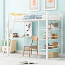 Loft Metal Bed With 3 Layers Of Shelves And Desk, Stylish Metal Frame Bed With Whiteboard - Furniture Home Direct
