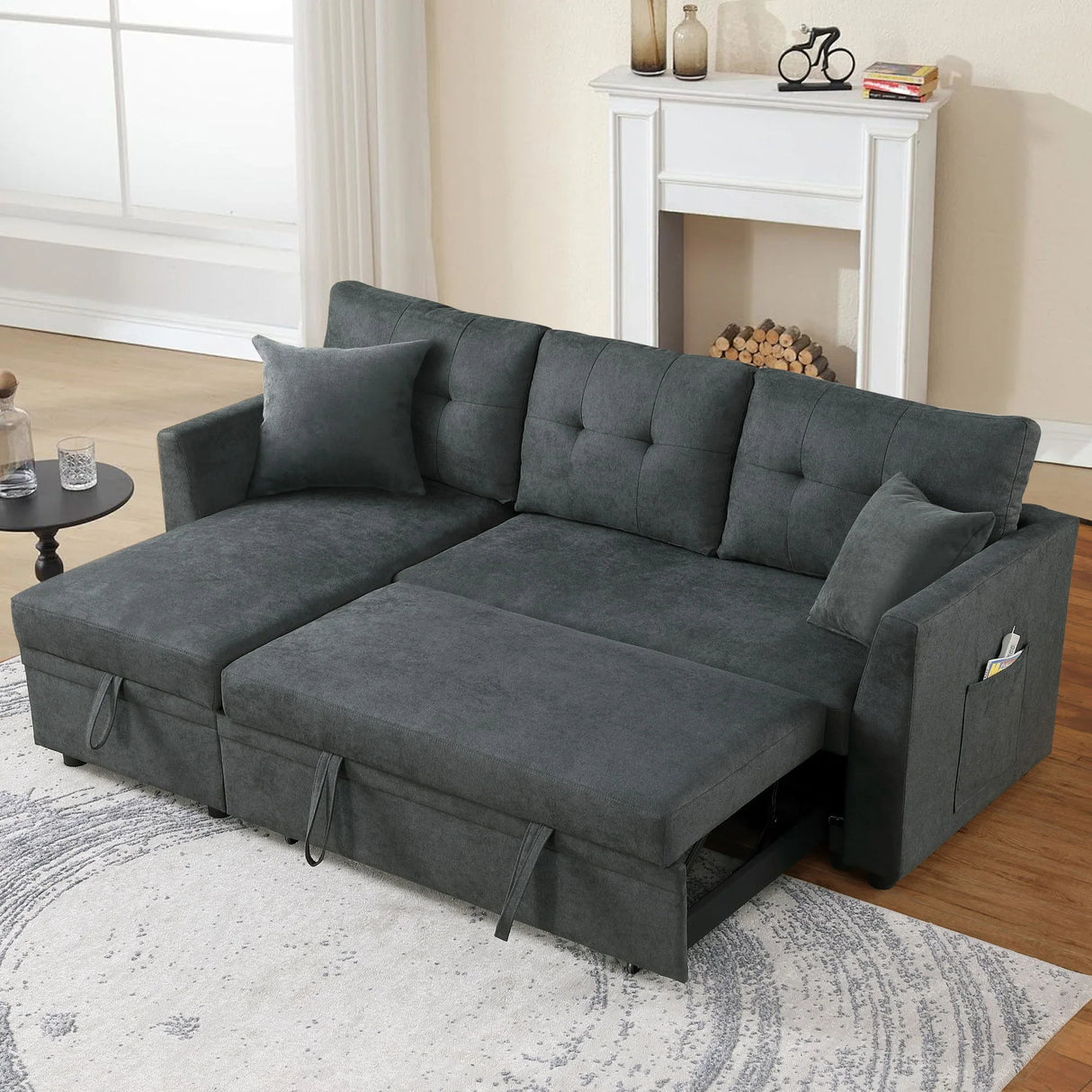 Sectional Sofa Bed L Shaped Sofa Couch Bed With USB Port, Reversible Chaise With Storage - Furniture Home Direct