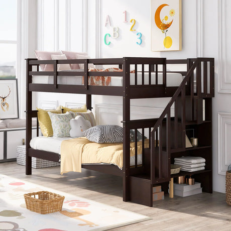 Stairway Bunk Bed With Storage And Guard Rail For Bedroom - Furniture Home Direct