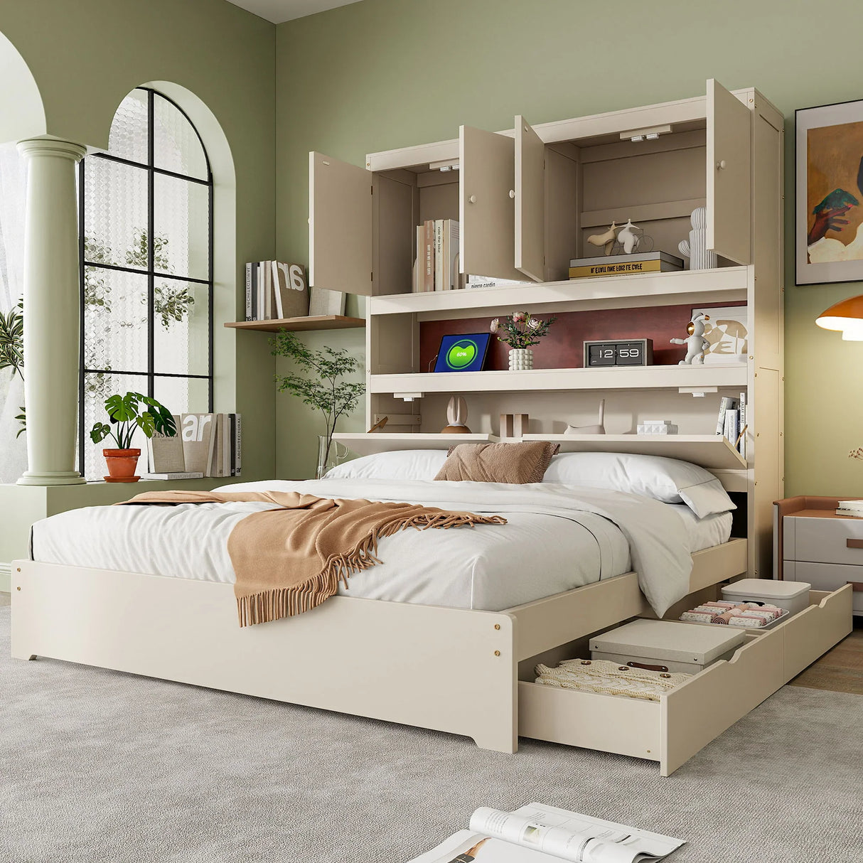Platform Bed With USB, Storage Headboard & Drawers - Furniture Home Direct