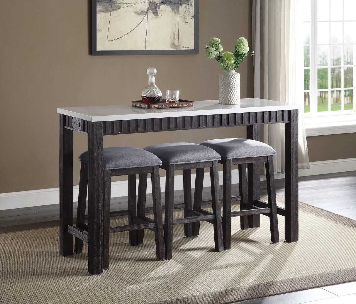 Necalli - Marble Top Weathered 4 Piece Pack Counter Height Table Set - Espresso - Furniture Home Direct