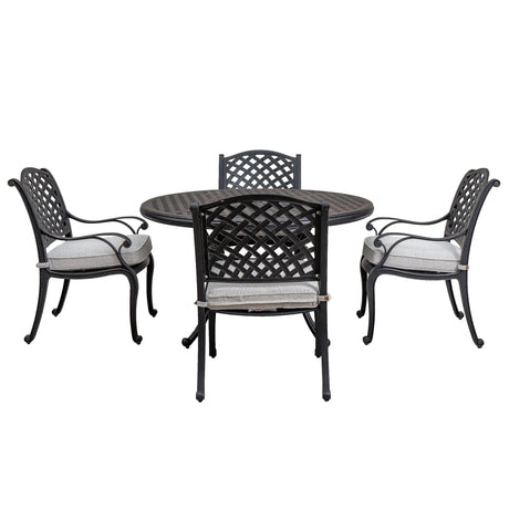 Stylish Outdoor 5 Piece Aluminum Dining Set With Cushion (4 Arm Chairs And Table) - Sandstorm - Furniture Home Direct