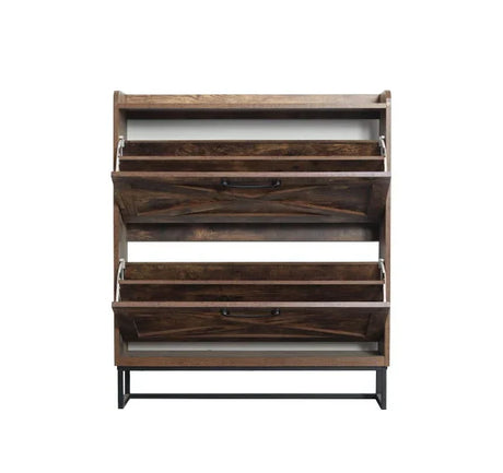 Shoe Storage Cabinet With 2 Flip Drawers, Freestanding Organizer With Metal Legs For Entryway, Narrow Shoe Rack Cabinet - Rustic Brown - Furniture Home Direct