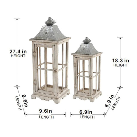 Wooden Candle Lantern Decorative, Hurricane Lantern Holder Decor For Indoor Outdoor, Home Garden - Ivory - Furniture Home Direct
