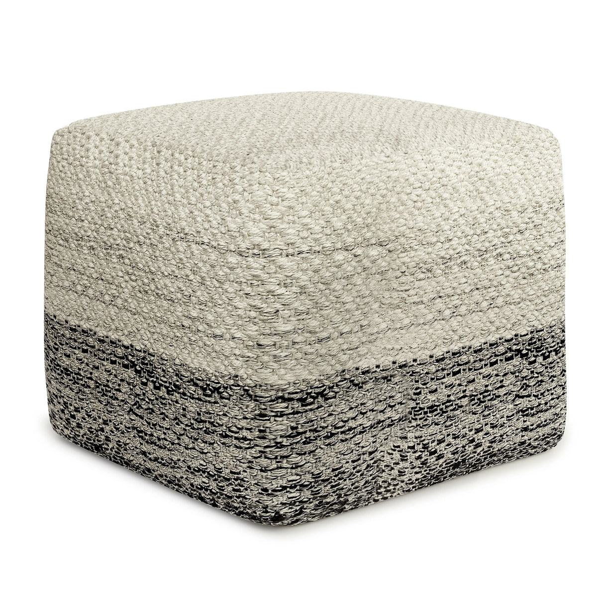 Macie - Square Woven Outdoor / Indoor Pouf - Gray / White - Furniture Home Direct