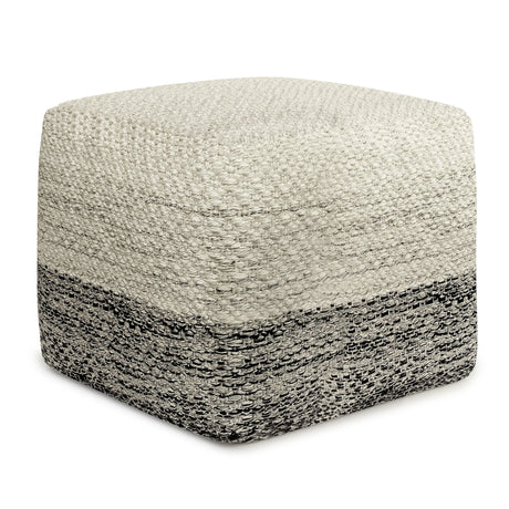 Macie - Square Woven Outdoor / Indoor Pouf - Gray / White - Furniture Home Direct