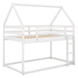 Twin Over Twin Low Bunk Bed, House Bed With Ladder - White - Furniture Home Direct