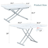 Modern Minimalist Multifunctional Lift Table With Metal Legs - White / Silver - Furniture Home Direct