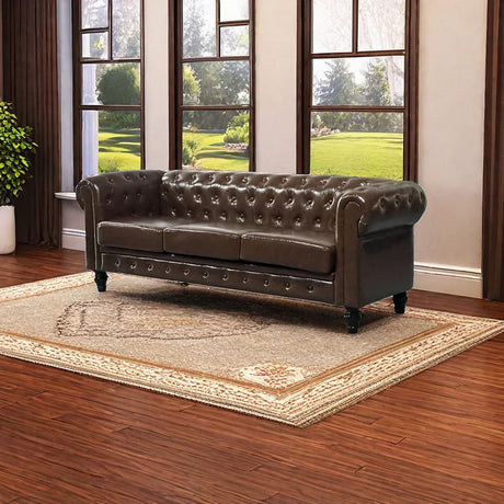 PU Upholstered Tufted Sofa - Brown - Furniture Home Direct